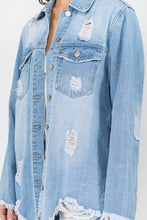 Load image into Gallery viewer, American Bazi Distressed Frayed Hem Denim Jacket
