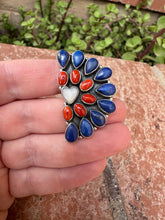 Load image into Gallery viewer, 4TH OF JULY COLLECTION Handmade Coral, Lapis, Mother of Pearl Adjustable Crescent Ring
