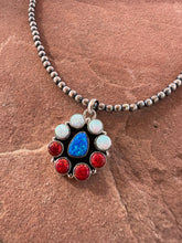 Load image into Gallery viewer, 4th Of July Collection Handmade Sterling Silver &amp; Red, White &amp; Blue Fire Opal Cluster Necklace
