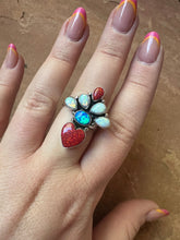 Load image into Gallery viewer, 4TH OF JULY COLLECTION Handmade Red, White &amp; Blue Fire Opal &amp; Sterling Silver Adjustable Ring Signed Nizhoni
