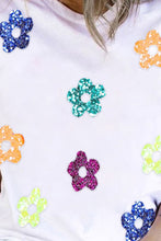 Load image into Gallery viewer, Sequin Flower Round Neck Short Sleeve T-Shirt
