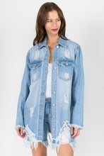 Load image into Gallery viewer, American Bazi Distressed Frayed Hem Denim Jacket
