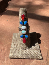 Load image into Gallery viewer, 4TH OF JULY COLLECTION Handmade Red, White &amp; Blue Fire Opal &amp; Sterling Silver Adjustable Ring Signed Nizhoni
