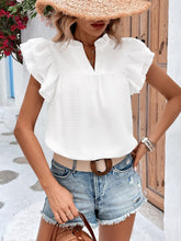 Load image into Gallery viewer, Ruffled Notched Cap Sleeve Blouse
