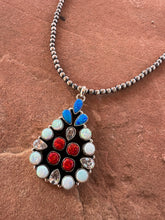 Load image into Gallery viewer, 4th Of July Collection Handmade Sterling Silver &amp; Red, White &amp; Blue Fire Opal Cluster Necklace
