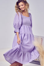 Load image into Gallery viewer, BiBi Swiss Dot Flounce Sleeve Smocked Tiered Midi Dress
