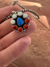 Load image into Gallery viewer, 4th Of July Collection Handmade Sterling Silver &amp; Red, White &amp; Blue Fire Opal Cluster Necklace
