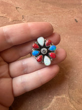 Load image into Gallery viewer, 4TH OF JULY COLLECTION Handmade Red, White &amp; Blue Fire Opal &amp; Sterling Silver Adjustable Ring Signed Nizhoni
