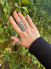 Load image into Gallery viewer, 3 Stone Beautiful Handmade Turquoise And Sterling Silver Adjustable Ring
