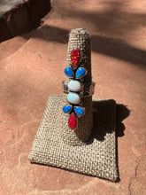 Load image into Gallery viewer, 4TH OF JULY COLLECTION Handmade Red, White &amp; Blue Fire Opal &amp; Sterling Silver Adjustable Ring Signed Nizhoni
