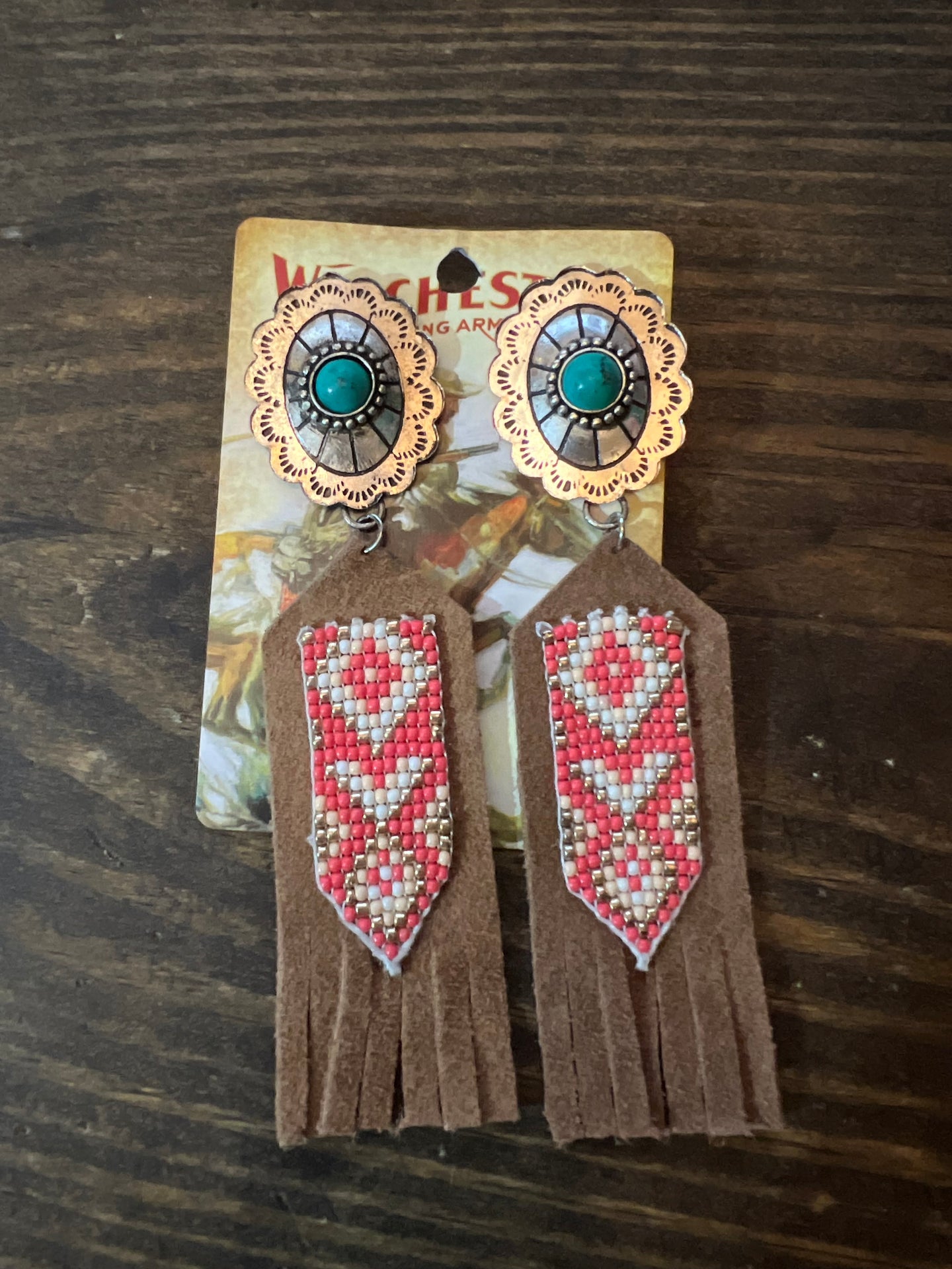 Turquoise concho leather  earrings