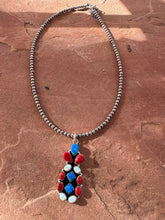 Load image into Gallery viewer, 4th Of July Collection Handmade Sterling Silver &amp; Red, White &amp; Blue Fire Opal Cluster Necklace
