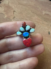 Load image into Gallery viewer, 4TH OF JULY COLLECTION Handmade Red, White &amp; Blue Fire Opal &amp; Sterling Silver Adjustable Ring Signed Nizhoni
