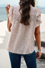 Load image into Gallery viewer, Smocked Printed Mock Neck Cap Sleeve Blouse
