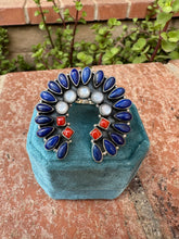 Load image into Gallery viewer, 4TH OF JULY COLLECTION Handmade Coral, Lapis, Mother of Pearl Adjustable Naja Ring
