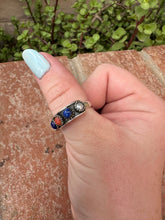 Load image into Gallery viewer, 4TH OF JULY COLLECTION Handmade Coral, Lapis, Mother of Pearl Adjustable Band Ring
