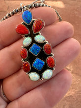 Load image into Gallery viewer, 4th Of July Collection Handmade Sterling Silver &amp; Red, White &amp; Blue Fire Opal Cluster Necklace
