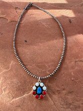 Load image into Gallery viewer, 4th Of July Collection Handmade Sterling Silver &amp; Red, White &amp; Blue Fire Opal Cluster Necklace
