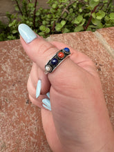 Load image into Gallery viewer, 4TH OF JULY COLLECTION Handmade Coral, Lapis, Mother of Pearl Adjustable Band Ring
