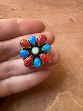 Load image into Gallery viewer, 4TH OF JULY COLLECTION Handmade Red, White &amp; Blue Fire Opal &amp; Sterling Silver Adjustable Ring Signed Nizhoni
