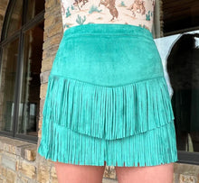 Load image into Gallery viewer, Turquoise Fringe Skirt/Shorts
