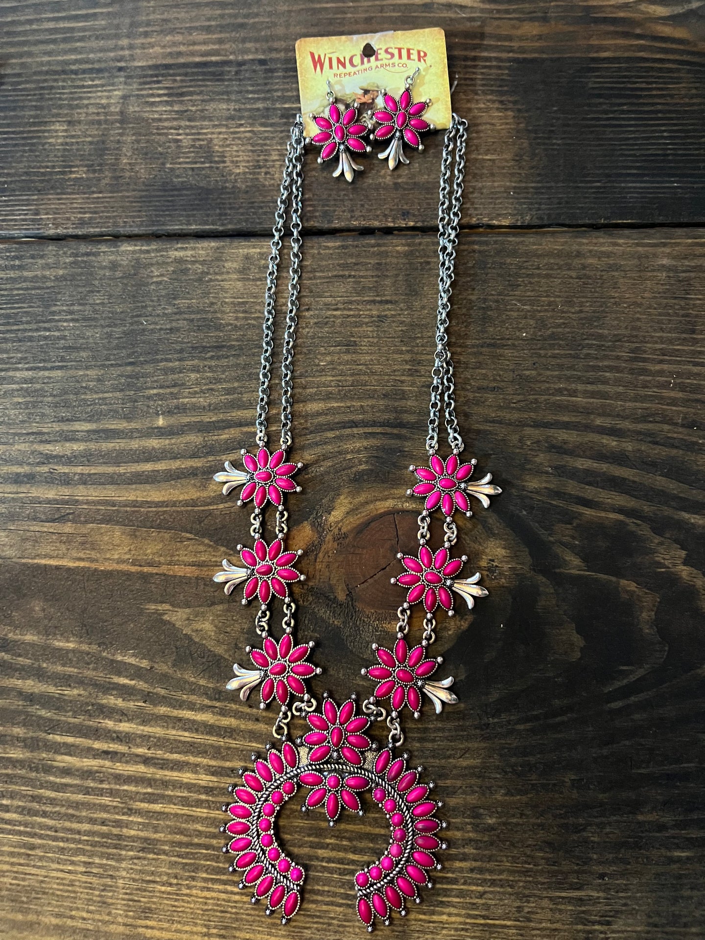 Pink cowgirl Squash Blossom Necklace set