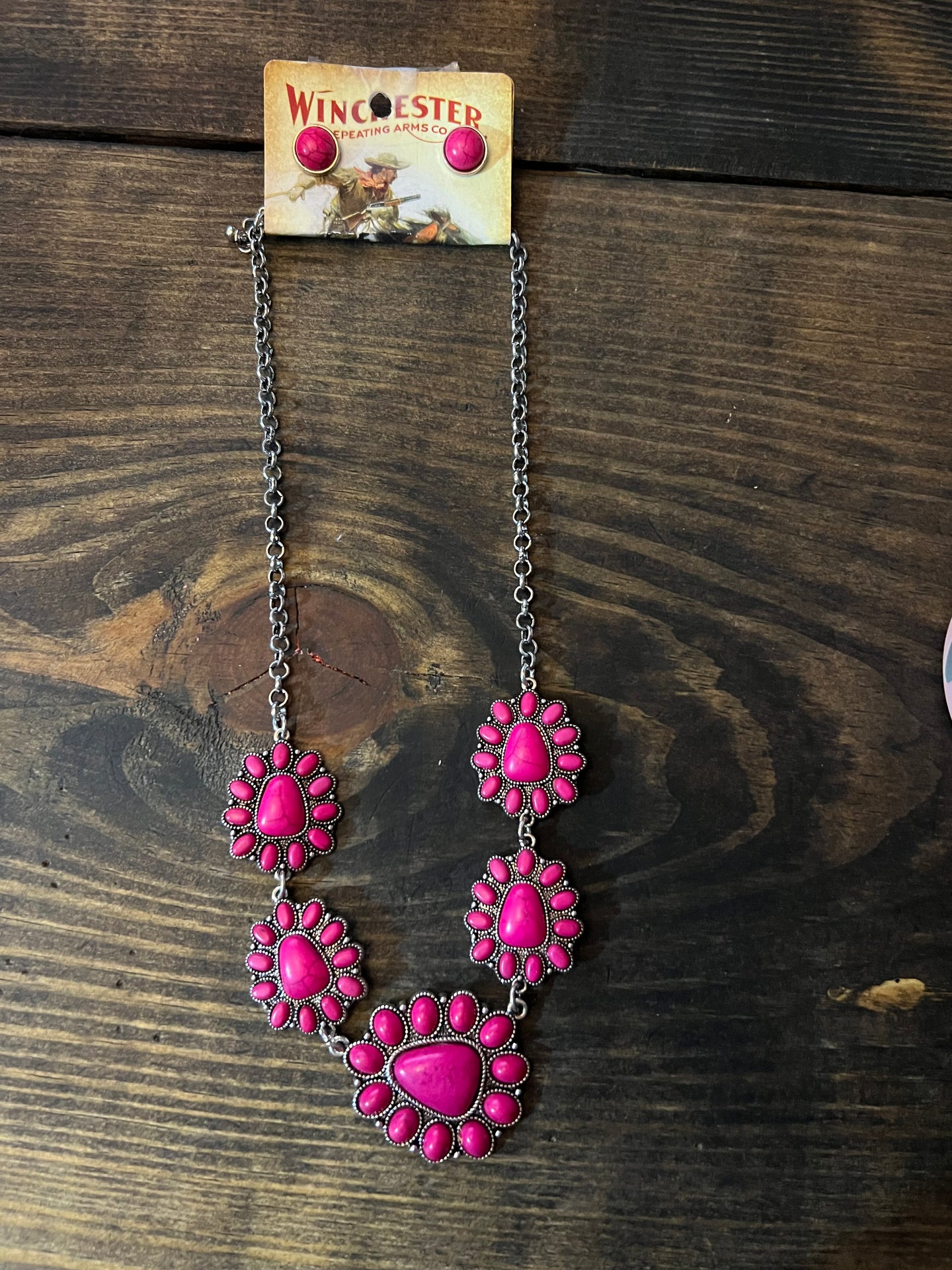 Pink concho Squash Blossom Necklace set