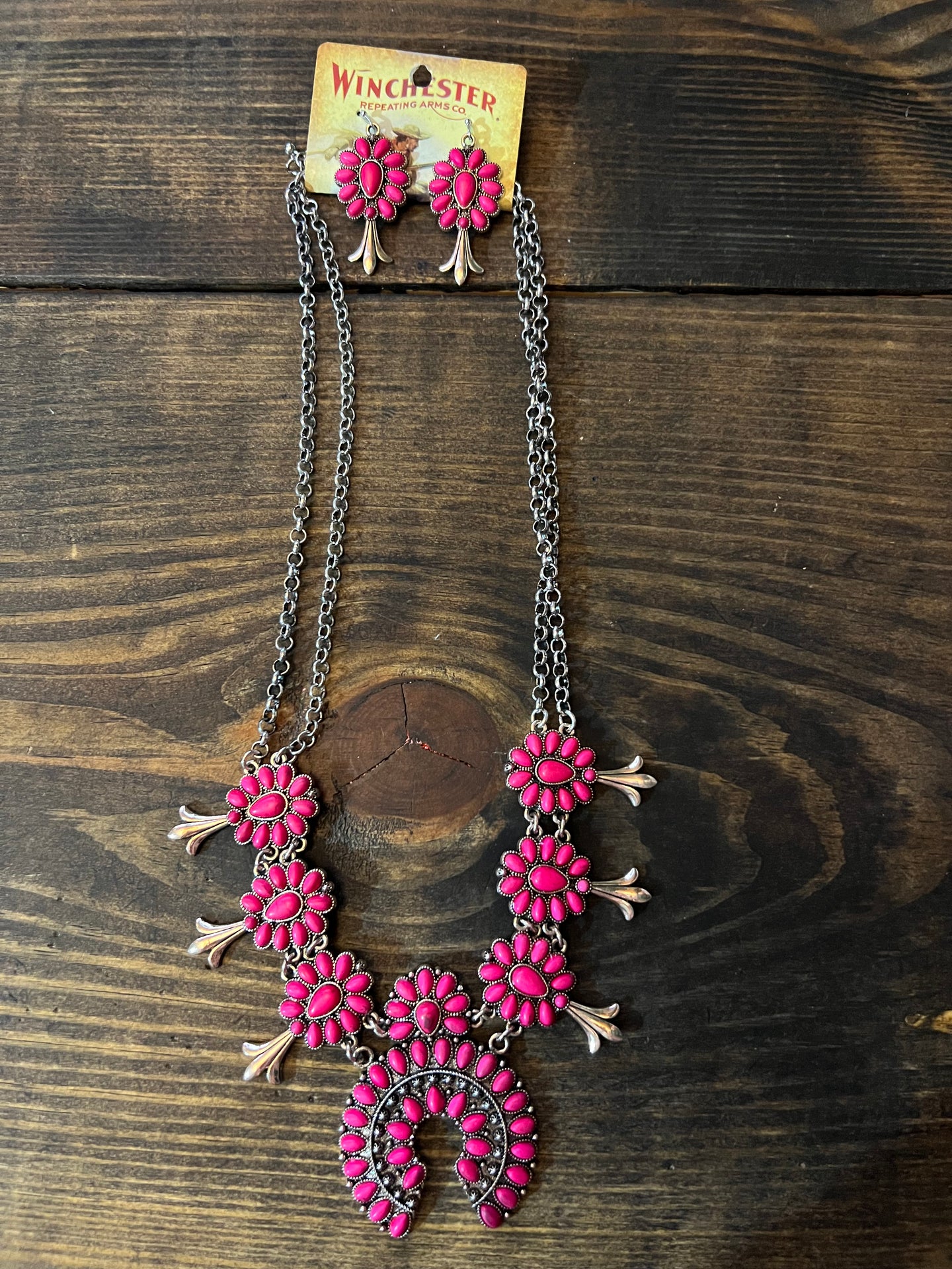 Mini Pink cowgirl Squash Blossom Necklace set