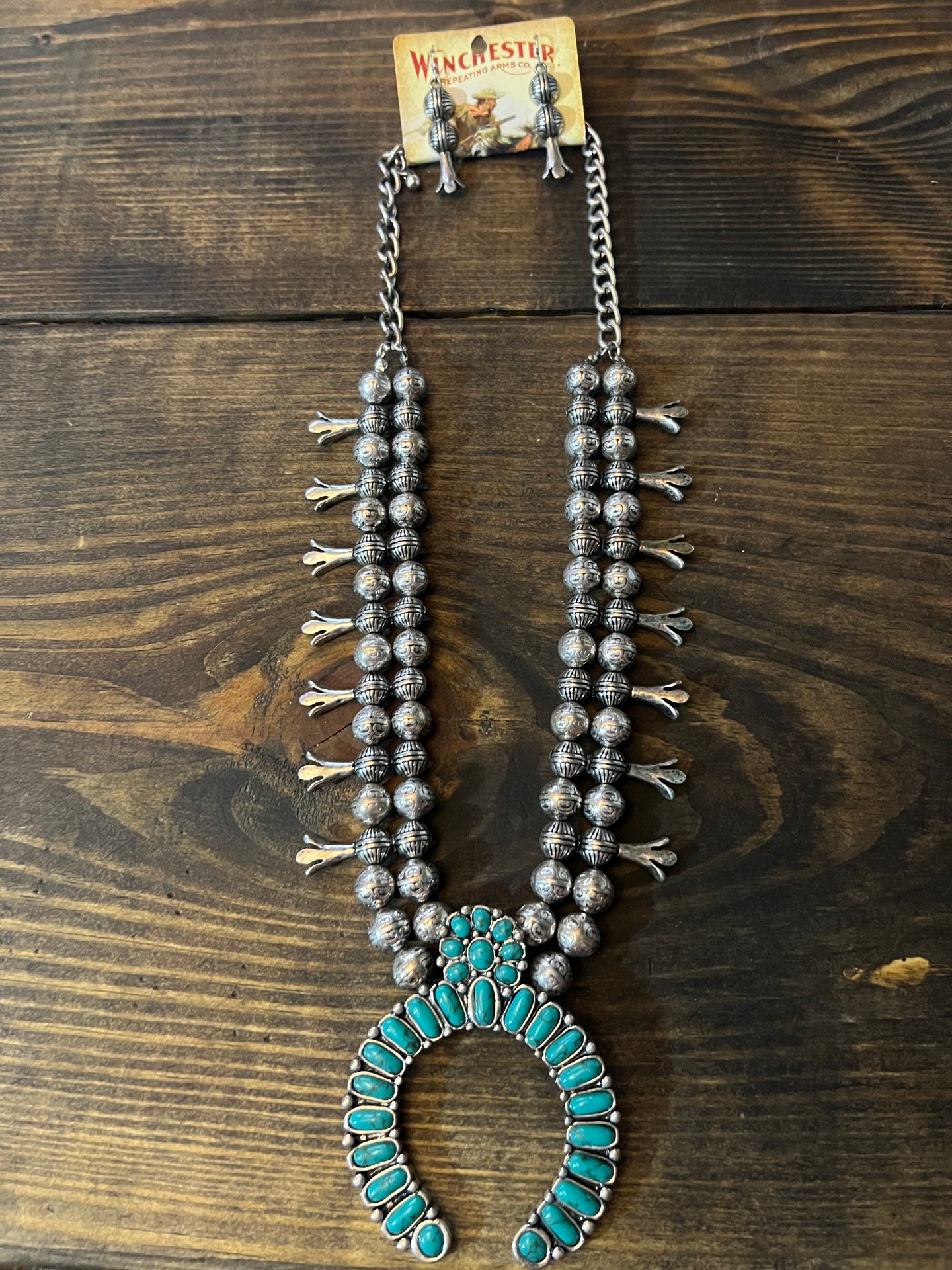 Navajo Turquoise Squash Blossom Necklace Set