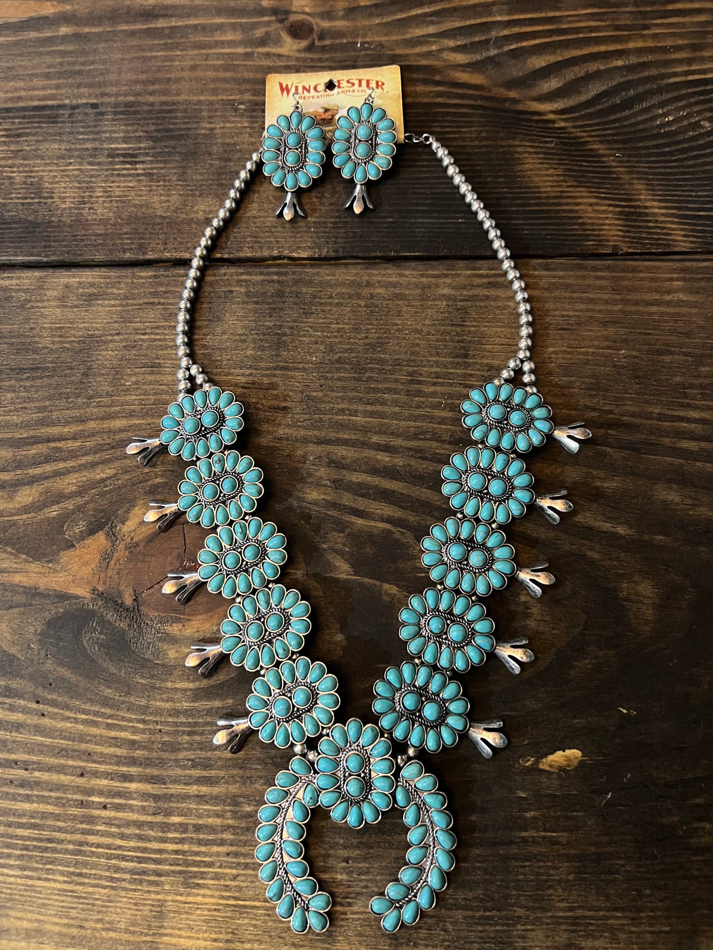 Sister Turquoise Squash Blossom Necklace Set