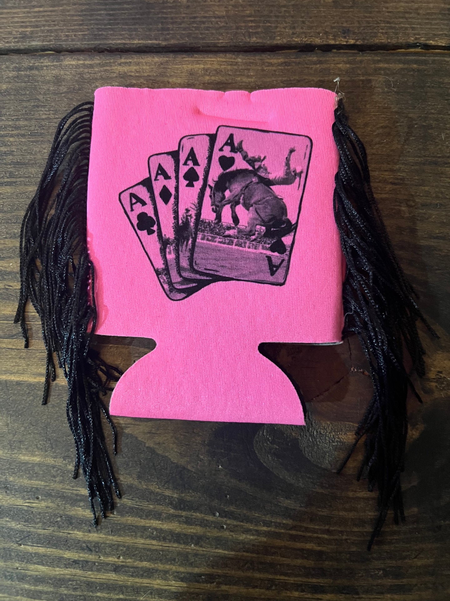 Wild Aces Pink & Black Fringe Koozie