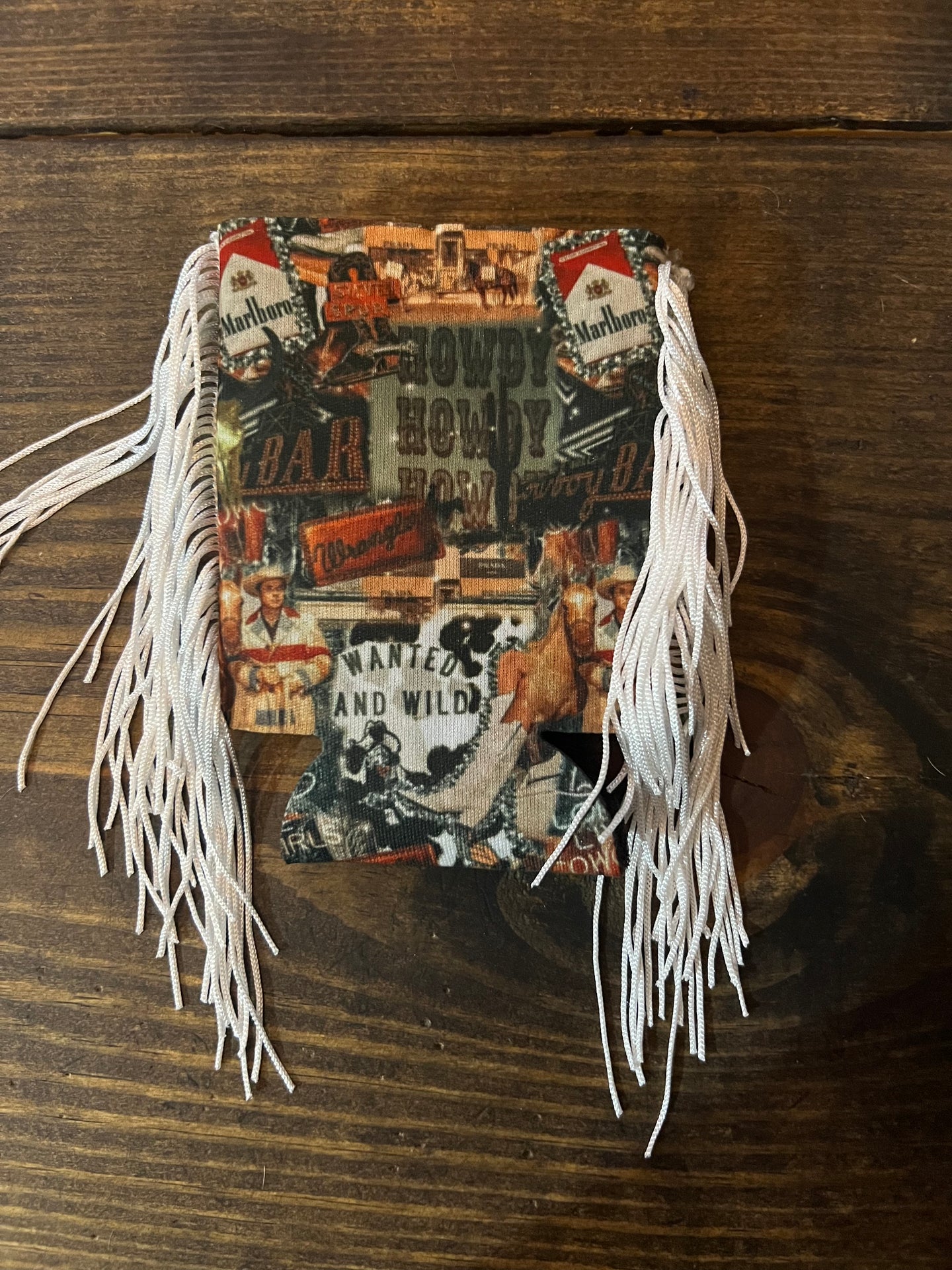 Wanted, Wild & Wrangler White Fringe Koozie