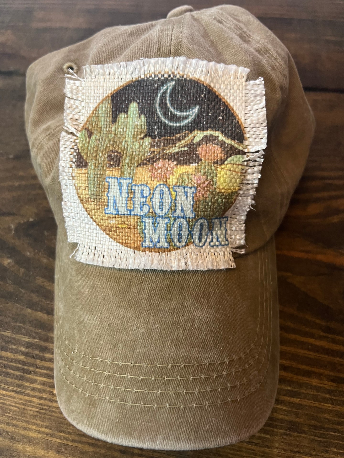 Olive Green Neon Moon Patch Hat