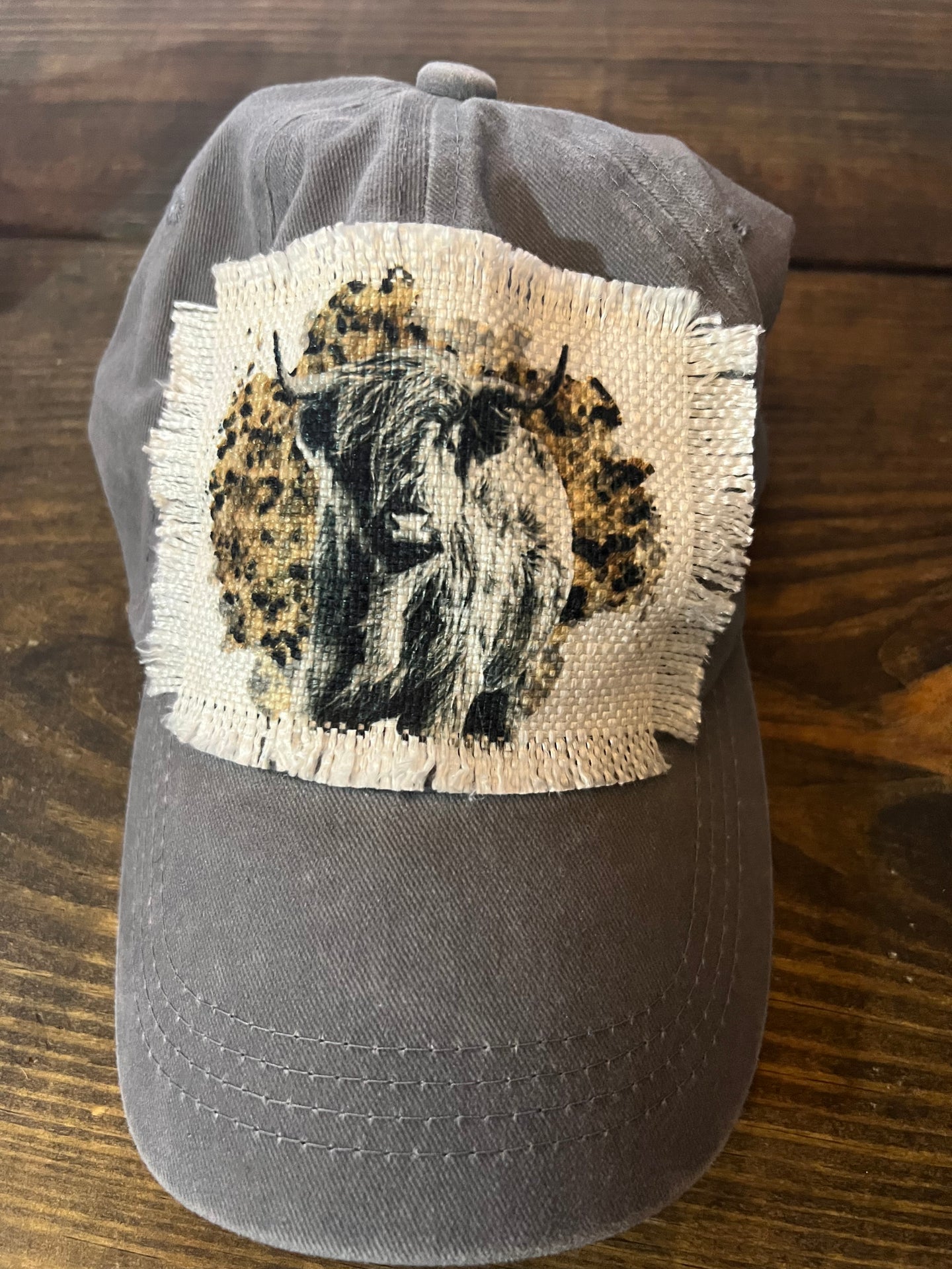 Grey Highland Cow  Patch Hat