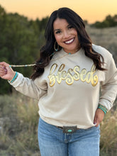 Load image into Gallery viewer, Blessed in Gold Metallic Puff Sweatshirt
