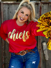 Load image into Gallery viewer, Chiefs in Metallic Gold Red Sweatshirt by Randi Mahomes
