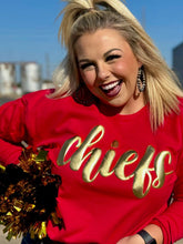 Load image into Gallery viewer, Chiefs in Metallic Gold Red Sweatshirt by Randi Mahomes
