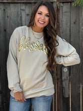 Load image into Gallery viewer, Blessed in Gold Metallic Puff Sweatshirt
