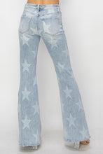 Load image into Gallery viewer, RISEN Mid Rise Button Fly Start Print Flare Jeans
