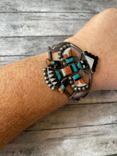 Load image into Gallery viewer, 1940’s Zuni Multi Stone &amp; Sterling Silver Cuff Bracelet
