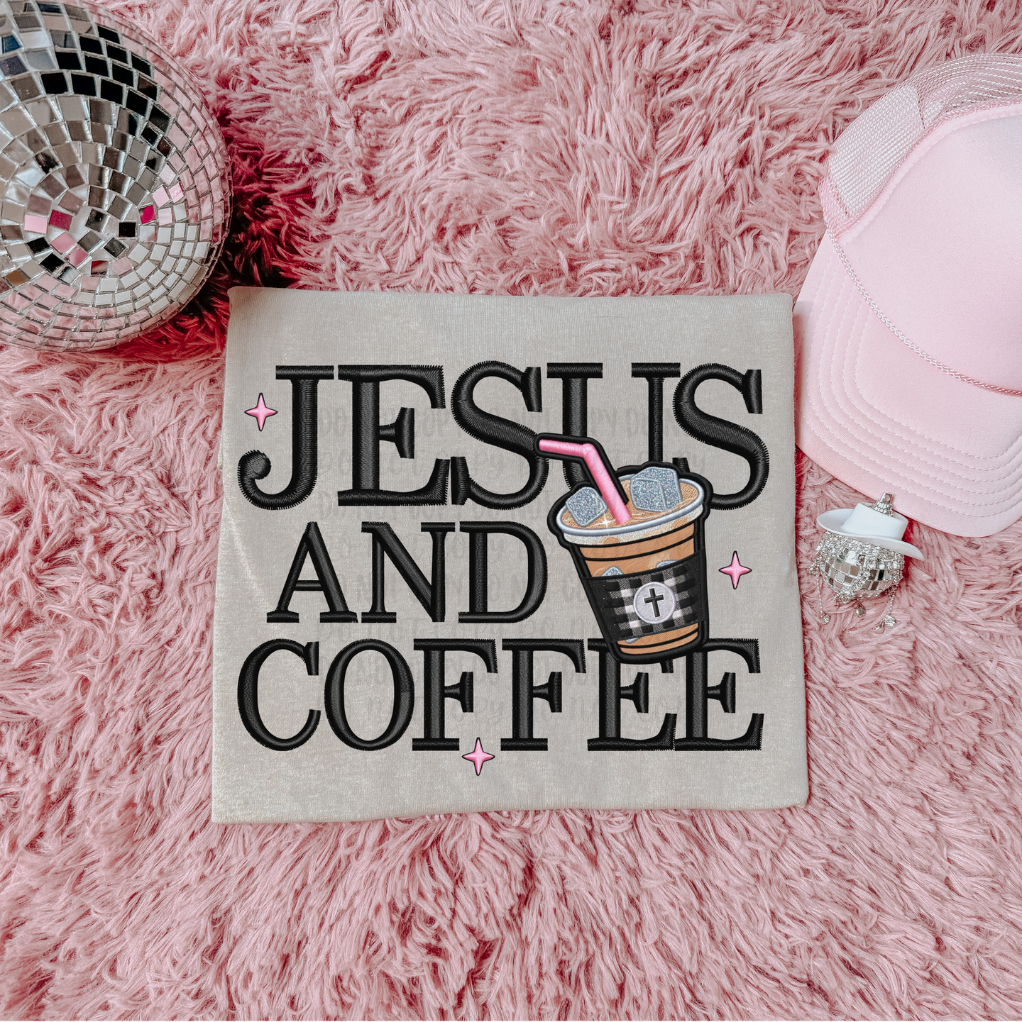 Jesus & Coffee - FAUX Embroidery