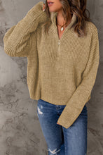 Load image into Gallery viewer, Half Zip Rib-Knit Dropped Shoulder Sweater
