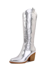 Load image into Gallery viewer, Melody Metallic Knee High Cowboy Boots
