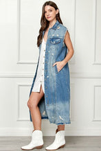 Load image into Gallery viewer, Veveret Full Size Distressed Sleeveless Longline Denim Jacket
