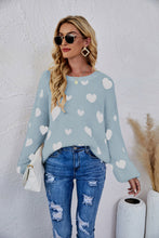 Load image into Gallery viewer, Heart Print Fuzzy Crewneck Long Sleeve Sweater
