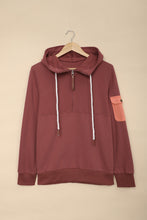 Load image into Gallery viewer, Half Zip Patch Pocket Drawstring Hoodie
