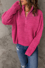 Load image into Gallery viewer, Half Zip Rib-Knit Dropped Shoulder Sweater
