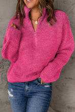 Load image into Gallery viewer, Half Zip Rib-Knit Dropped Shoulder Sweater
