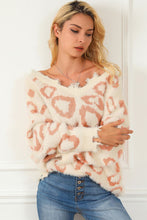 Load image into Gallery viewer, Leopard V-Neck Dropped Shoulder Sweater
