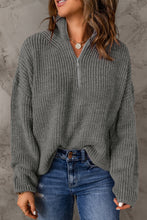 Load image into Gallery viewer, Half Zip Rib-Knit Dropped Shoulder Sweater
